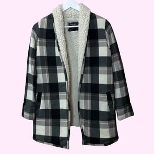 Abercrombie & Fitch Plaid Faux Shearling Lined Coat Jacket Women's Size Small
